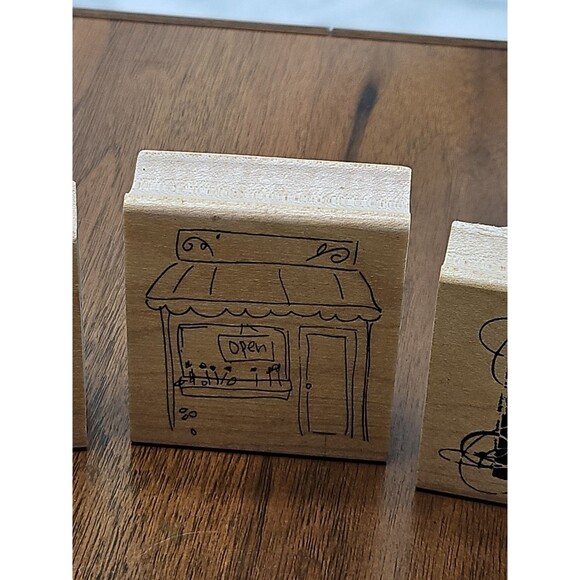 Three 2007 Club Scrap Wood Rubber Stamps- Once Upon A Time, Shop, And Ledger/log - Picture 3 of 16